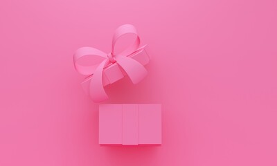 Poster - Abstract pink background with open gift and copy space. 3d rendering