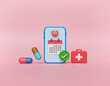 Medical app in a smartphone. Online doctor appointment. minimal concept. 3d rendering