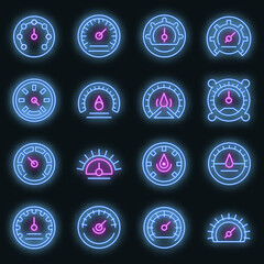 Poster - barometer icons set. outline set of barometer vector icons neon color on black
