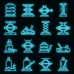 Poster - Jack-screw icons set. Outline set of jack-screw vector icons neon color on black