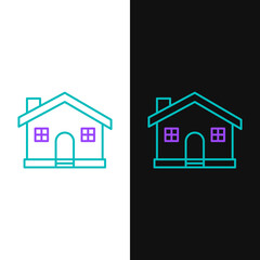 Sticker - Line House icon isolated on white and black background. Home symbol. Colorful outline concept. Vector