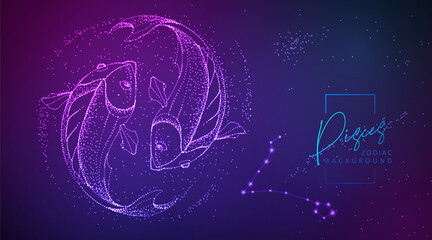 neon modern fluid background with astrology pisces zodiac sign. vector illustration