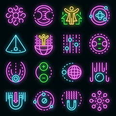 Poster - gravity icons set. outline set of gravity vector icons neon color on black