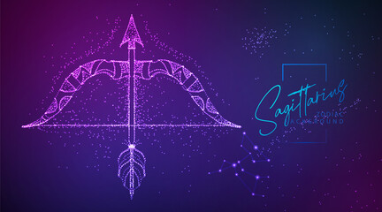 neon modern fluid background with astrology sagittarius zodiac sign. vector illustration