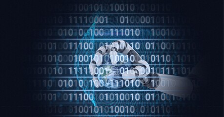 composition of binary coding data processing over robot holding globe