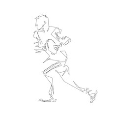 Wall Mural - Rugby player running with ball, line art, abstract vector silhouette from continuous line