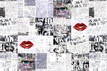 Newspaper Paper Grunge Newsprint Patchwork Pattern Horizontal Background