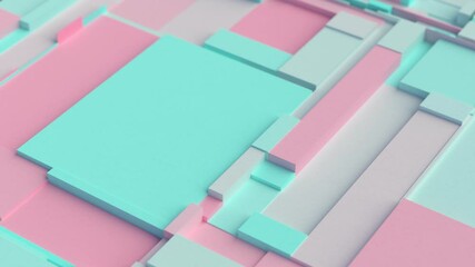 Aufkleber - Pink and cyan moving tessellated rectangular surface. Abstract background with wobbling scaling fragmented tiles. 3D Motion design pattern with loop animation and place for text.