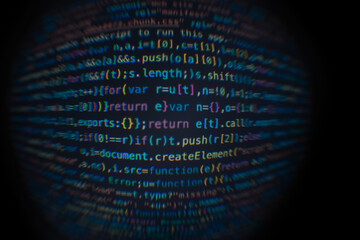 Aufkleber - Software developer code. Abstract computer script code. Software developer code programming screen. Programming Software running time. The code text is written and created entirely by ourselves.