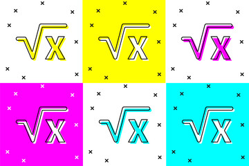 Poster - Set Square root of x glyph icon isolated on color background. Mathematical expression. Vector