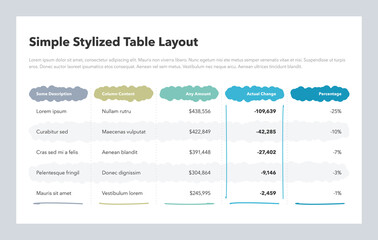 Wall Mural - Simple stylized table layout with colorful columns. Flat design, easy to use for your website or presentation.