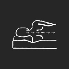 Sticker - Correct sleeping position for spinal health chalk white icon on black background. Keeping spine straight. Side-lying posture. Improving spine alignment. Isolated vector chalkboard illustration