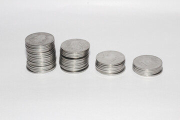 indian currency coins on white background