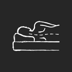 Sticker - Incorrect sleeping position chalk white icon on black background. Unnatural, unnecessary curves in spine. Putting pressure on nerves. Stress on spine. Isolated vector chalkboard illustration