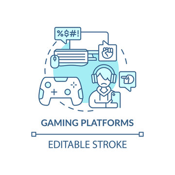 Gaming platforms concept icon. Cyberbullying channel idea thin line illustration. Harassing players with text messages. Post rude comments. Vector isolated outline RGB color drawing. Editable stroke