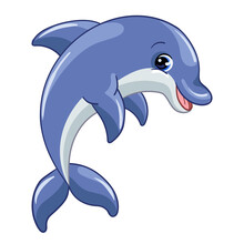 Funny Cute Happy Dolphin Vector Isolated Illustration
