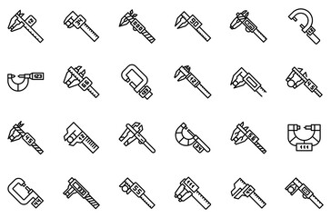 Poster - Digital micrometer icons set. Outline set of digital micrometer vector icons for web design isolated on white background