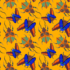 Wall Mural - Creative seamless pattern with colorful hand drawn beetles. Colorful print for any design.	