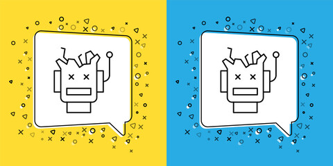 Poster - Set line Broken robot icon isolated on yellow and blue background. Artificial intelligence, machine learning, cloud computing. Vector