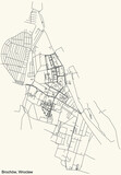 Black simple detailed street roads map on vintage beige background of the quarter Brochów district of Wroclaw, Poland