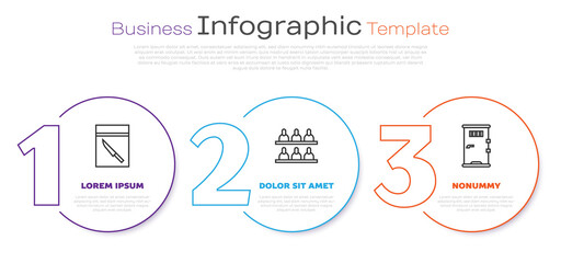 Wall Mural - Set line Evidence bag and knife, Jurors and Prison cell door. Business infographic template. Vector