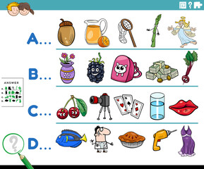 first letter of a word cartoon educational task for children