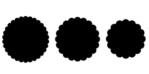 Wall Mural - Black Scalloped circle shape set. Clipart image isolated on white background