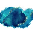 Abstract blue cloud with watercolor smudge and gold glitter elements, luxury wallpaper art with fluid ocean design
