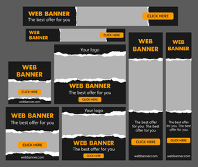 Poster - Set of web banners. Vector illustration. Horizontal web banner. Vertical web banner. Web template set. Social media cover ads banner