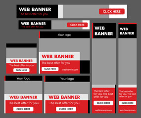 Poster - Set of web banners with geometric elements. Vector illustration. Horizontal web banner. Vertical web banner. Web template set. Social media cover ads banner