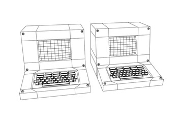 Wall Mural - Classic retro perconal computer. Programming code concept. Wireframe low poly mesh vector illustration