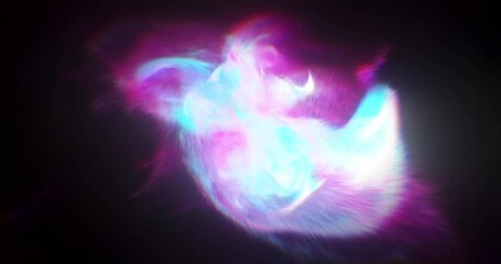 Poster - abstract colorful particle plasma with explosive motion on a black background. iridescent shapes flo