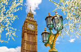 Fototapeta Big Ben - Big Ben tower and Westminster street lamp in spring, London, UK