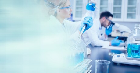 Wall Mural - Composition of diverse group of scientists in lab with motion blur