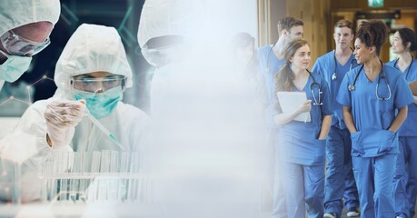 Poster - Composition of diverse group of doctors and scientists with motion blur