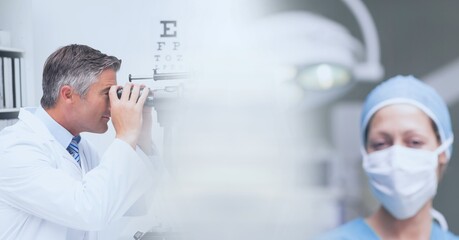 Canvas Print - Composition of two diverse doctors with motion blur