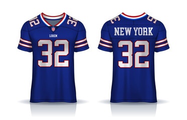 American Football jersey,t-shirt sport design template.uniform front and back view.