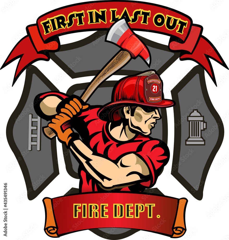 Cross Main Firefighting Fire Department Cross includes fireman in helmet with firefighter's ...