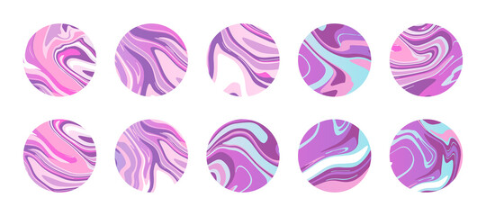 Wall Mural - marble or epoxy circles with vibrant colorful liquid marble textures in violet pink color palette. a