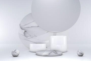 Poster - 3d grey and white rendering with podium and minimal product scene, abstract geometric shape Stage 3d for product on background modern