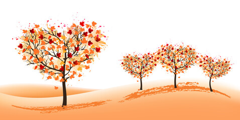 Aufkleber - Nature Background with stylized trees representing season -  autumn. Vector.