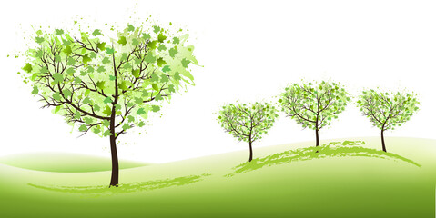 Aufkleber - Nature Background with stylized trees representing season - summer. Vector.