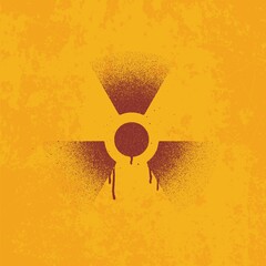 Colored illustration of a radiation sign on a background with a grunge texture. Vector illustration in stencil style for print, emblem, poster, sticker. Danger sign.