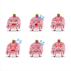 Poster - Cartoon character of strawberry ice cream scoops with sleepy expression