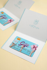 Wall Mural - Gift cards on color background