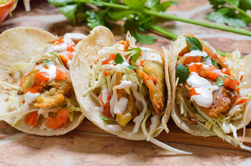 Wall Mural - Baja California Style Fish Tacos With Toppings