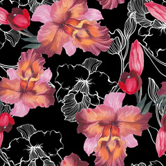 Wall Mural - Beautiful seamless pattern with floral background.
