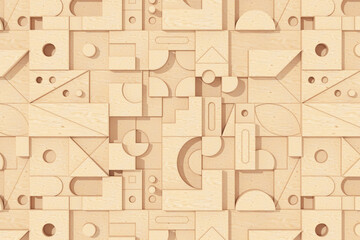 Leinwandbilder - Abstract Wooden Geomerical Blocking Shapes Background. 3d Rendering