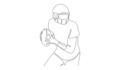 Football player in helmet keep the ball and going to throw - continuous one line drawing