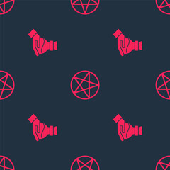 Set Bottle with potion and Pentagram in a circle on seamless pattern. Vector